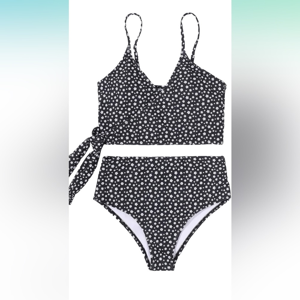 SweatyRocks Women's Solid Color Tie Side Top High Waisted Bikini Set New